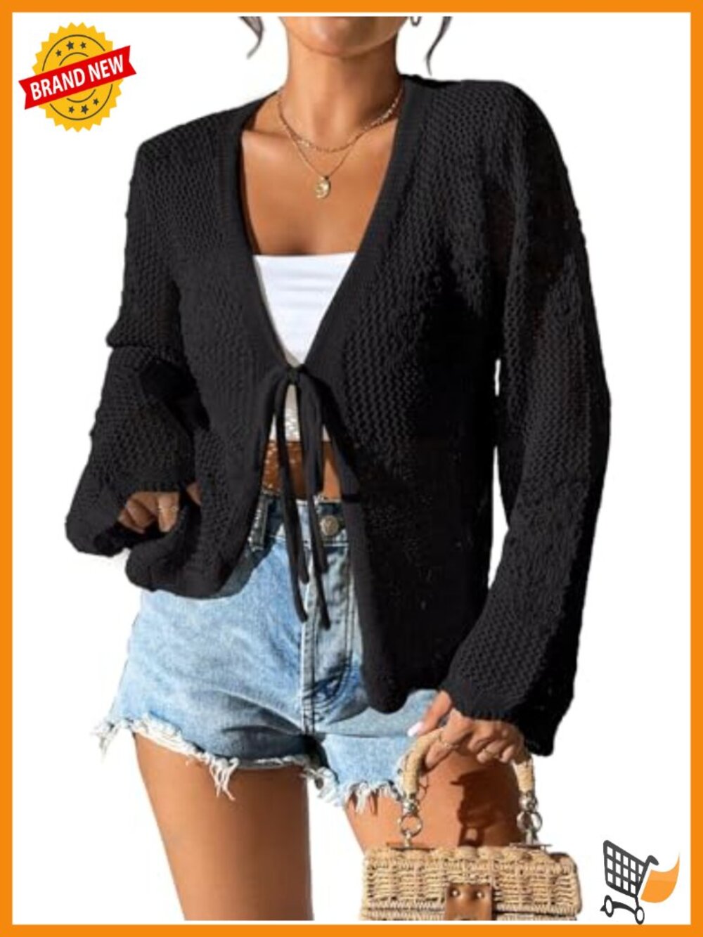 Lightweight Crochet Tie Front Cardigan Shrug Crop Top Cover Up